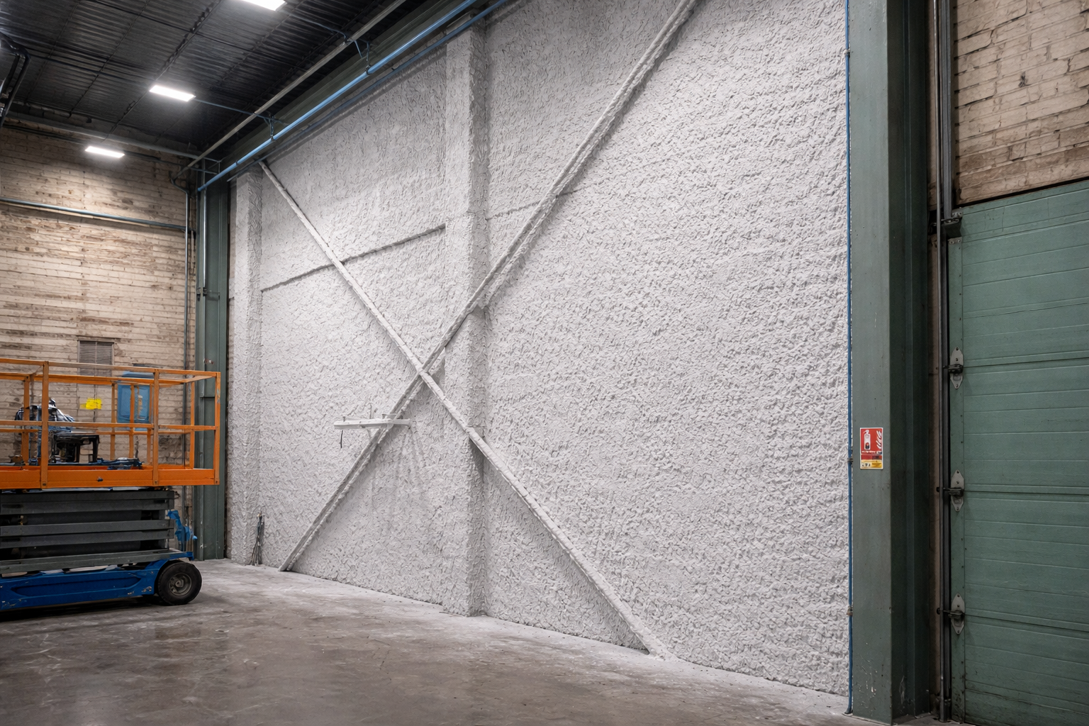 Façade métallique protégée contre l’incendie après flocage coupe-feu