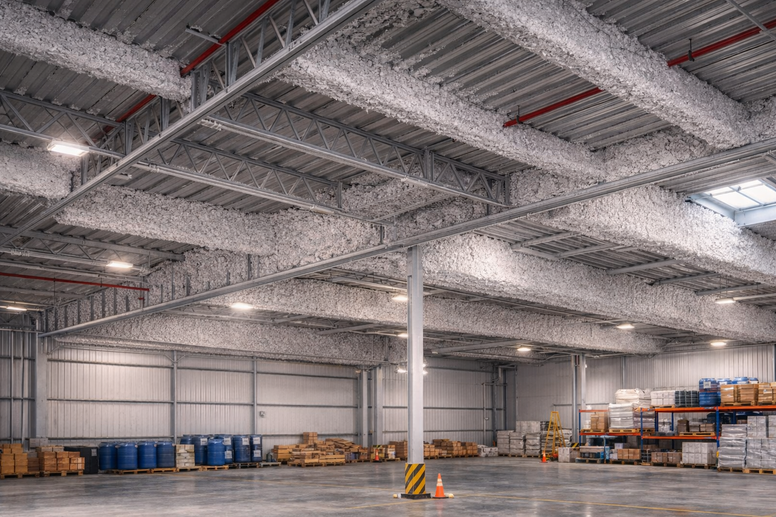 Support métallique de toiture protégé contre l’incendie