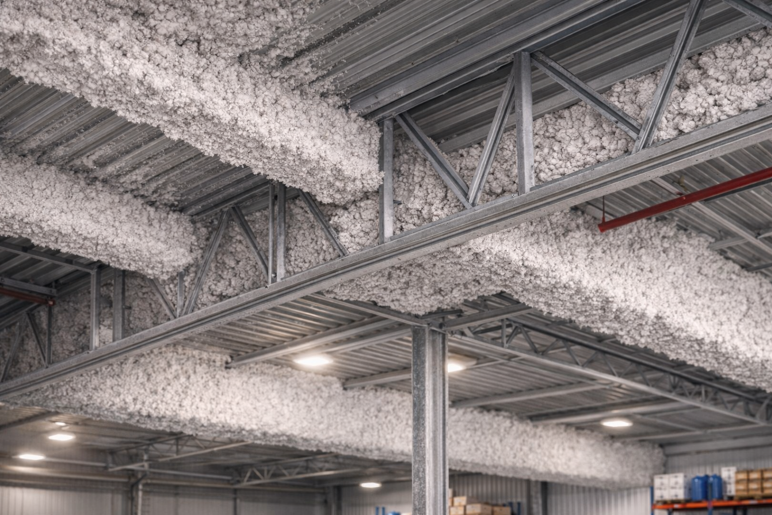 Projection de flocage coupe-feu sous toiture