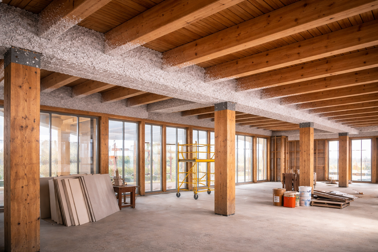 projection flocage coupe-feu sur bois